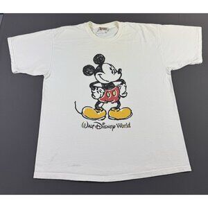 Rare Vintage 90s Mickey Mouse Walt Disney World White Shirt Art Cartoon Movie XL